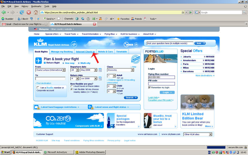 klm online check in